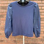 Generation Love  Finley Faux Leather Sleeve Sweatshirt Navy Blue Size Small NWOT Photo 0