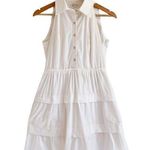 Shoshanna Collared Tiered Sleeveless Button Shirt Dress Fit and Flare White 4 Photo 0