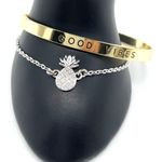 Gold and Silver 'Good Vibes' Cuff Bracelet Set Photo 4