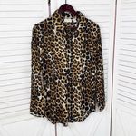 Chico's  Leopard Print Crinkle Upper Button Up‎ Boyfriend Shirt Tan Black Medium 1 Photo 6