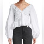 Caroline Constas Onira Knotted Top long sleeve blouse vneck ruffle hem babydoll White Size M Photo 0