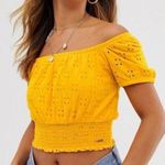 Hollister  Co. Crop Top Women's Yellow Eyelet Bardot Blouse Size XS Photo 0