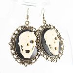 Skull Steampunk Gothic Victorian Cameo Earrings – XLRG, Bronze Tone Metal Brown Photo 3