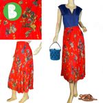 Vince Camuto RED & BLUE FLORAL PRINT ACCORDION PLEAT MIDI SKIRT (L) Photo 1