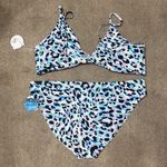 Decree Blue Leopard Print Twist Front Top Bikini Set 2 Piece Size XXL Photo 2