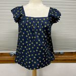 J. Crew Navy Blue and Yellow Printed Cotton Poplin Square Photo 3
