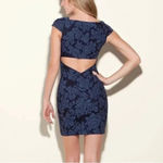Guess Vintage 1981 Black & Blue Floral Denim Bodycon Cut Out Back Dress Size 4 Photo 3