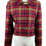 Burberry Red Tartan Plaid Crop Zip Wool Jacket 6 Photo 0