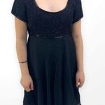 00s NIGHT VOGUE Vintage Black Beaded Silk Knee Length Short Sleeve Dress Size M Photo 6
