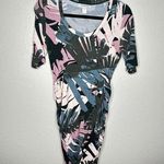 Motherhood Maternity Dress Womens Small Ruched Tropical Leaf Print Summer Casual Photo 0