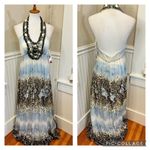Babydoll Y2K Halter Neck Backless Ball Gown Printed Empire Line Dress Blue Size 10 Photo 2