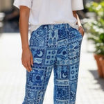 Haute Hippie  Blue Graphic Wide Leg Pants Photo 0