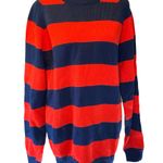 Vintage Handmade Red Blue Striped Wool Knit Sweater size Large Photo 0