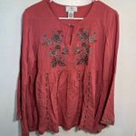 OSO Casuals Peplum Top Pink Embroidered Floral Size M Photo 0