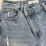 Risen High Rise Crossover Straight Leg Distressed Jeans Light Wash Size 7/28 Blue Photo 2