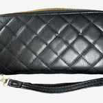 Womens Black quilted faux Leather Wallet wristlet 7" Photo 0
