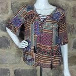 American Eagle  Outfitters Multi Pattern Short Sleeve Peasant‎ Blouse Size XS Photo 1