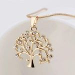 Boutique Tree of Life Pendant Delicate Snake Bone Chain Crystal Round Pendant Necklace Photo 2