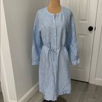 Loft  Linen Blend Blue/White Striped Button Dowm Long Sleeve Dress Photo 1