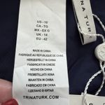 Trina Turk  Women's Navy Floral Bikini Bottom Size 10 Side Strap Gold Accent Swim Photo 8