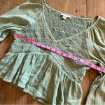 American Eagle AE Long-Sleeve Smocked Babydoll Top Green Photo 5