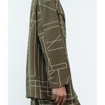 ZARA NWOT  Geometric Olive Green Art Blouse Jacket Lightweight Bloggers Fave M Photo 4