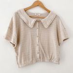 Madewell  Beige Ruffle Collar Top Sz Large Photo 9