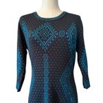 5 Twelve Long Sleeve Black Teal Blue Patterned Sweater Knit Dress Medium M Photo 2
