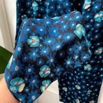 Harari Silk Floral Pants Bohemian Wide Leg Black Blue Medium Photo 7