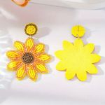 Stylish Trendy Sunflower Design Boho Style Drop‎ Earrings Made Of Tiny Beads Yellow Photo 2