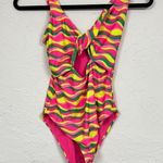 Beach Riot  Pink Yellow Green Print One Piece Swimsuit Womens S Vacation Twist Photo 0
