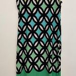 Madison Leigh  Black White Green Geometric Print Short Cap Sleeve Sheath Dress 12 Photo 8