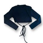 superdown Mia Crop Tee Black Long Sleeve Tie Wrap Around Ribbed Size Medium Photo 6