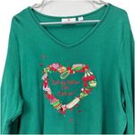 Quacker Factory Green Rhinestone Embroidery Baking Life Sweeter Knit Top Size 1X Photo 0