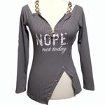 Chic Me  Gray Cold Shoulder Chain Strap Zip Up Long Sleeve Top •Size Medium Photo 1