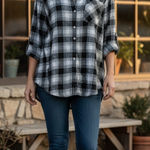 Torrid  Women’s 2X Black/White Plaid Flannel Button Down Shirt Plus Size Top Photo 0