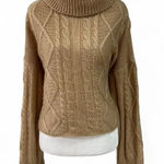 Tan Cable Knit Cropped Turtleneck Sweater Brown Size L Photo 0
