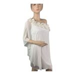 Max and Cleo NWT Eggshell One Shoulder Woven Cape Cocktail Dress Size 2 Photo 2