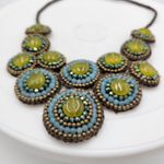 Vintage Beaded Bib Necklace 19" Rope Artisan Crochet Bohemian Statement Handmade Green Photo 3