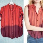 Free People  Stripe Orange Burgundy Ombre Baby Blues Tie Shoulder Top Size Medium Photo 1