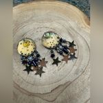 Vintage silver moon and blue beaded star dangle celestial pierced earrings Photo 5