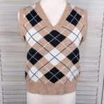 SheIn Sleeveless Argyle Sweater Vest Tan/Multi-OS Photo 0