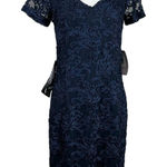 JS Collections  Lace Short Sleeve Midi Sheath Cocktail Dress Navy Blue Size 6 Photo 0