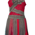 BCBGMAXAZRIA Runway Pink Lace Gray Mesh Ribbon Floral One Shoulder Dress Size 0 Photo 0