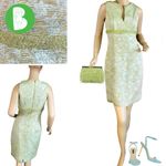 Carmen Marc Valvo GREEN & AQUA BROCADE BEADED SHEATH DRESS (M) Photo 1
