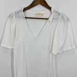 Nation Ltd  Tierra Flirty Tee White Ruffled Neck Flutter Sleeve V Neck T Shirt Photo 5