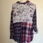 Caslon  Pink Blue Long Sleeve Plaid Floral Button Up Top Blouse Women’s Size XL Photo 4