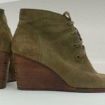 Lucky Brand June Olive Green Leather Wedge Heel Tie Closure Booties Sz 8 M EUC Photo 1
