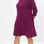 AQUA Purple Mock Neck Long Sleeve Ribbed A-Line Swing Mini Dress Small Boho Photo 0