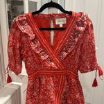 Cleobella  Blair Tassel-Cuff Ruffle Mini Dress, Red Floral, Size XS Photo 3